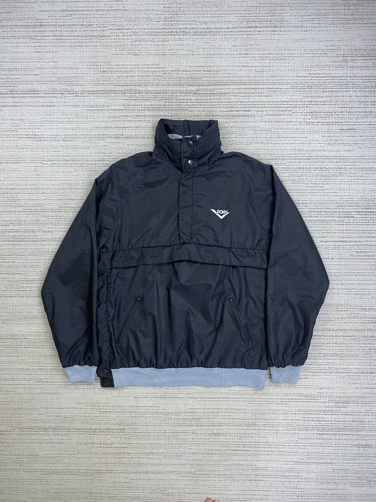 Vintage 90s Pony Casual Black Nylon Anorak Jacket