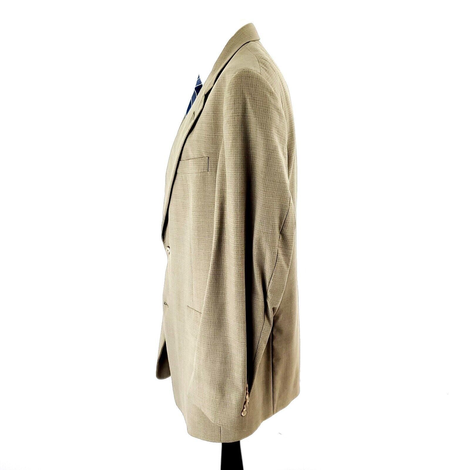 Hart Schaffner Marx Hart Schaffner Marx Wool 2 Button Blazer 42L Beige Windowpan Size 42L - 4 Thumbnail