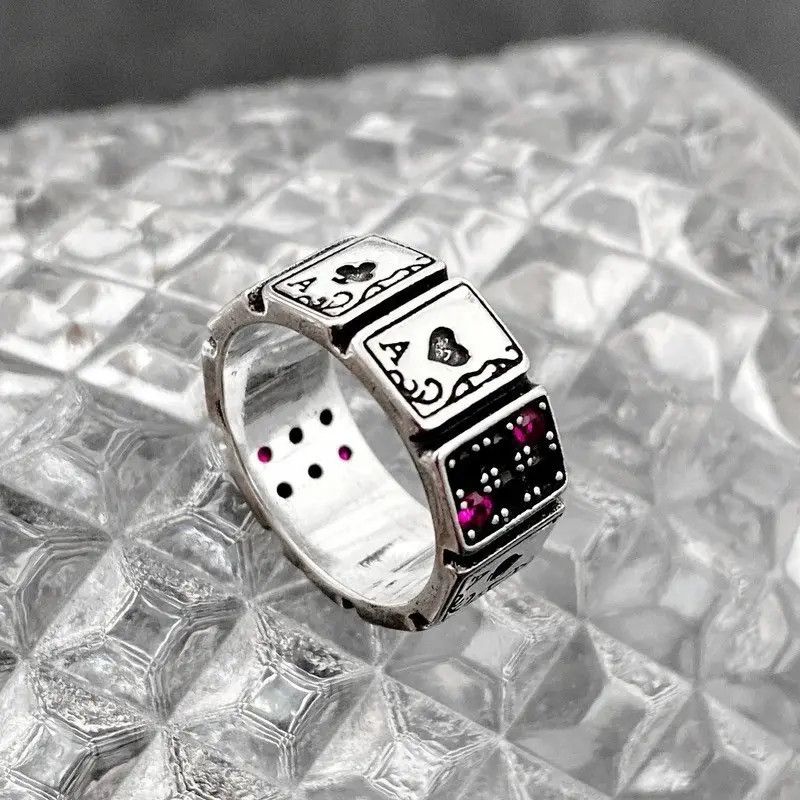 Jewelry × Vintage Ace Card Playing Poker Player Spades Hearts Ring Size ONE SIZE - 4 Thumbnail