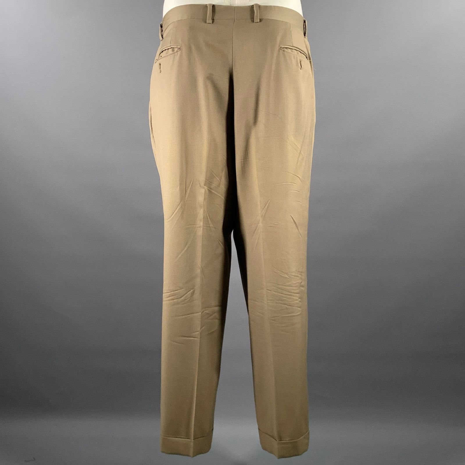 Other MANI Size 44 Khaki Wool Peak Lapel Double Breasted Suit Size 44R - 5 Thumbnail