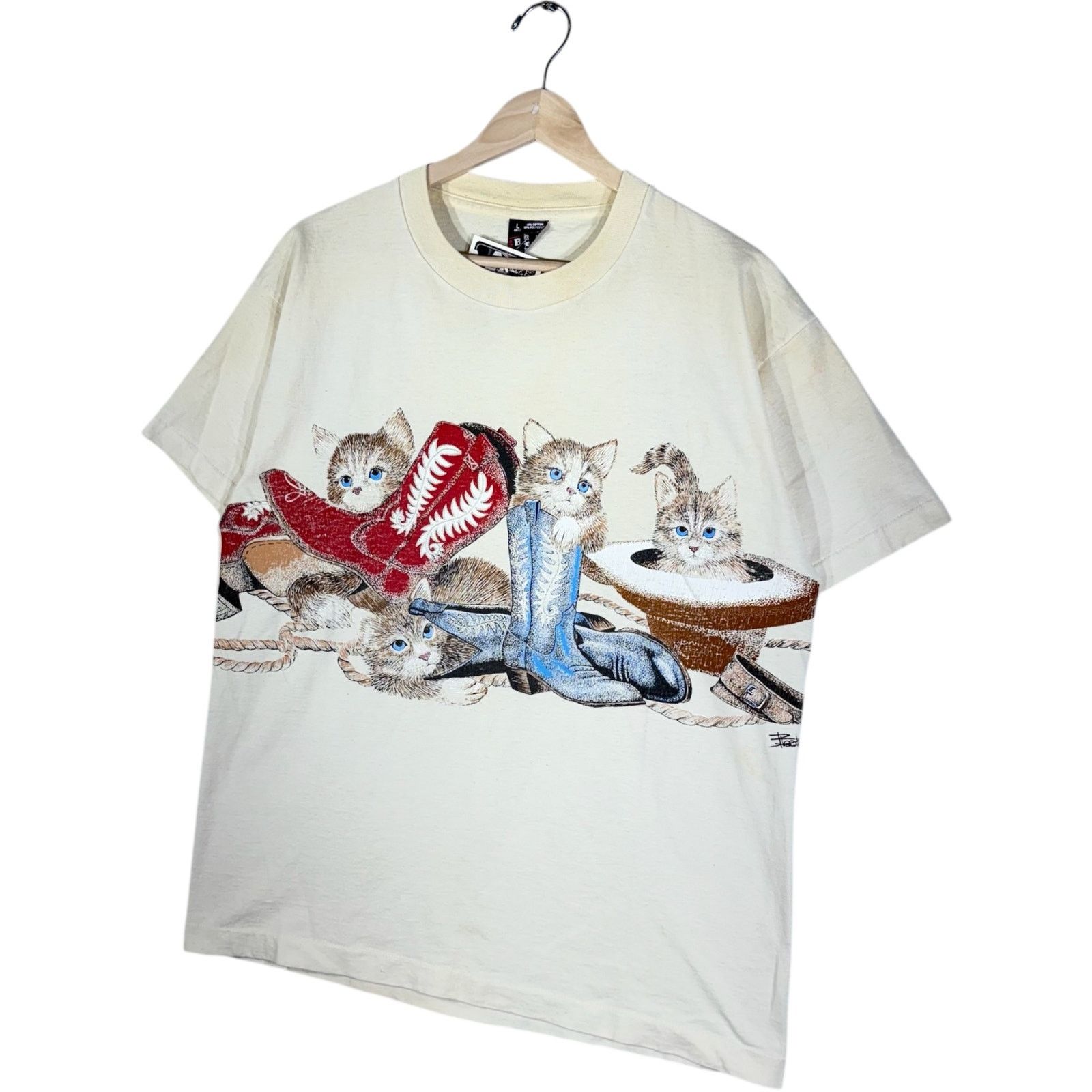 Fruit Of The Loom Vintage Cats And Boots Tee L 90s Size US L / EU 52-54 / 3 - 3 Thumbnail