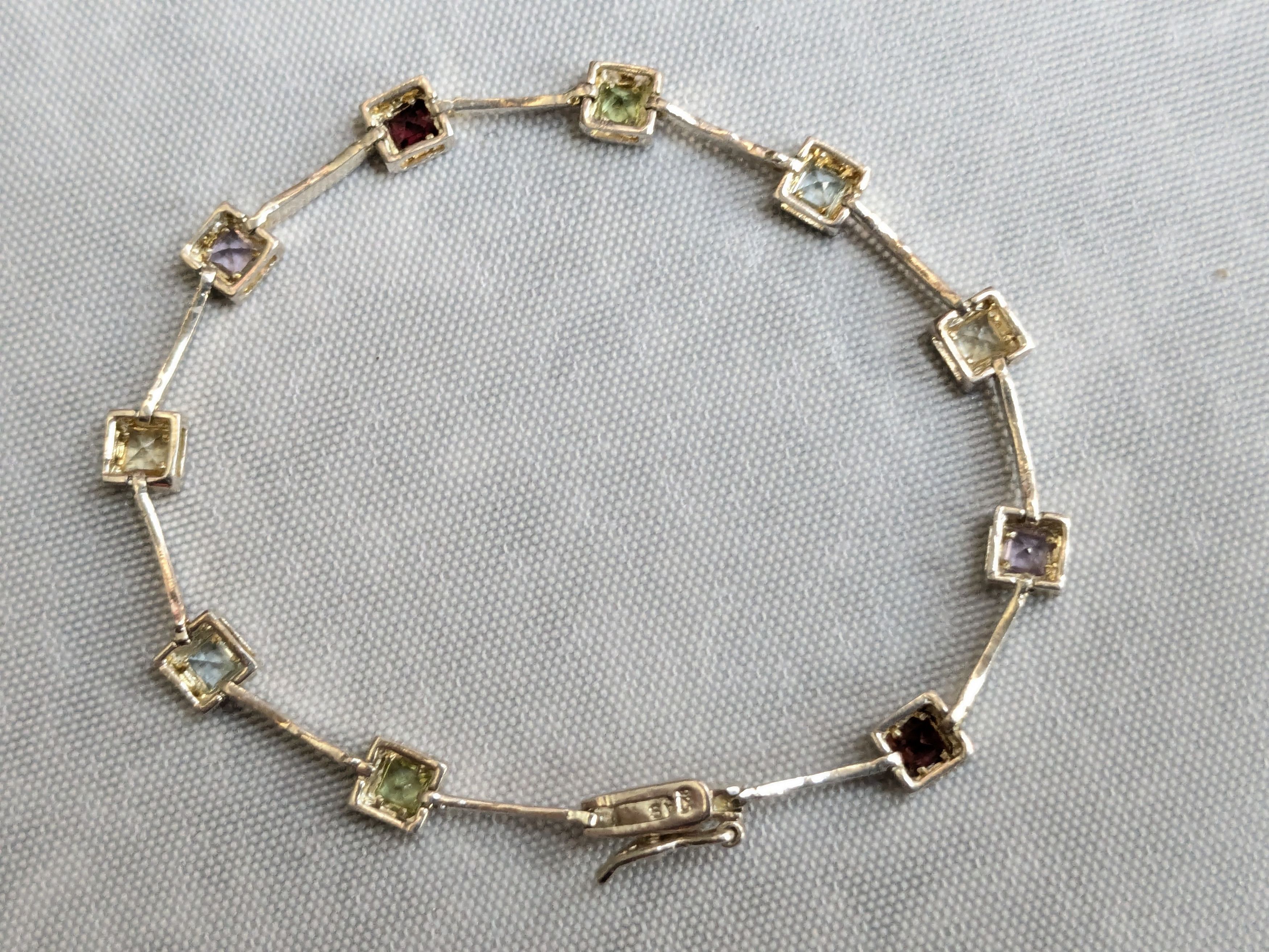 Jewelry Vintage Sterling Silver Tennis Bracelet Square 7" Rainbow Size ONE SIZE - 9 Thumbnail