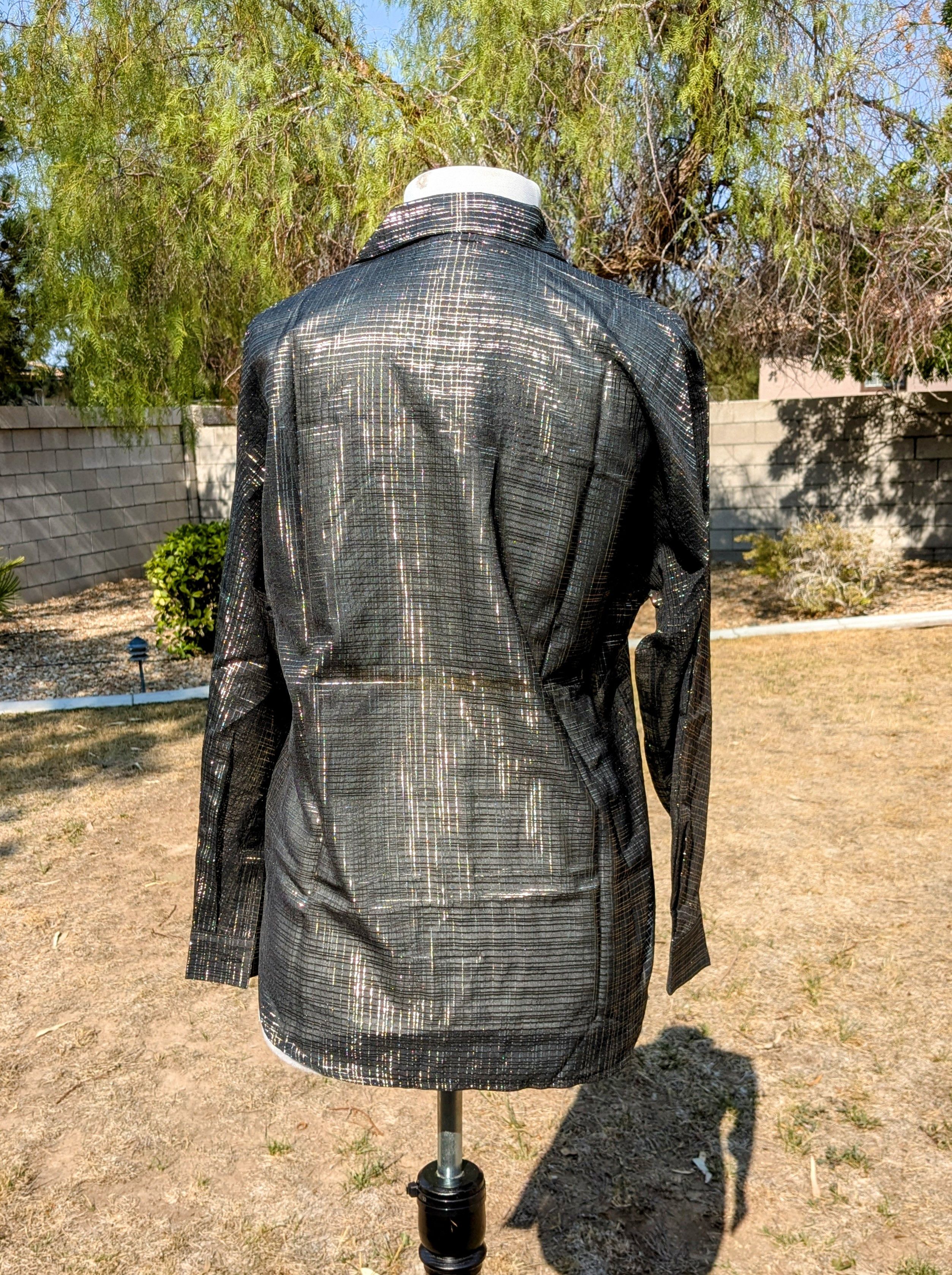 Other Gold Shimmer Crosshatch Pattern Sheer Button-Down L/S Shirt Size L / US 10 / IT 46 - 4 Thumbnail