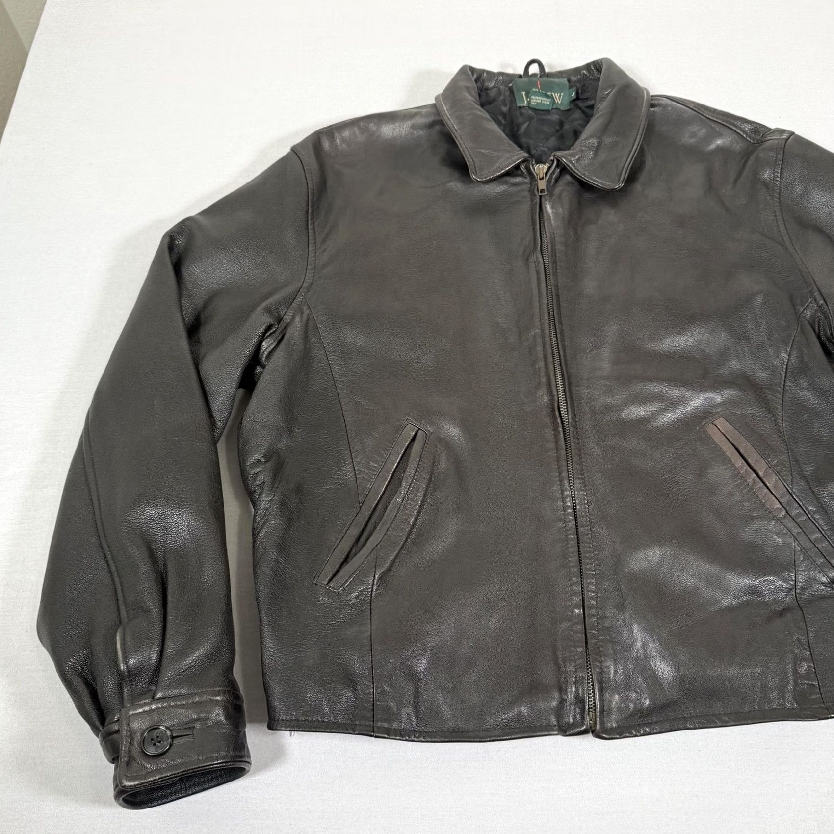 J.Crew VINTAGE J.CREW Leather Bomber Jacket Mens L Black Quilted Lined 90s Full Zip Modern Casual” Size US L / EU 52-54 / 3 - 5 Thumbnail