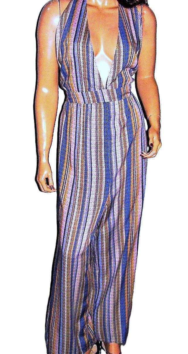Other Wild Fable Blue Beige Halter Jumpsuit XXL NWT Size 35" - 3 Thumbnail