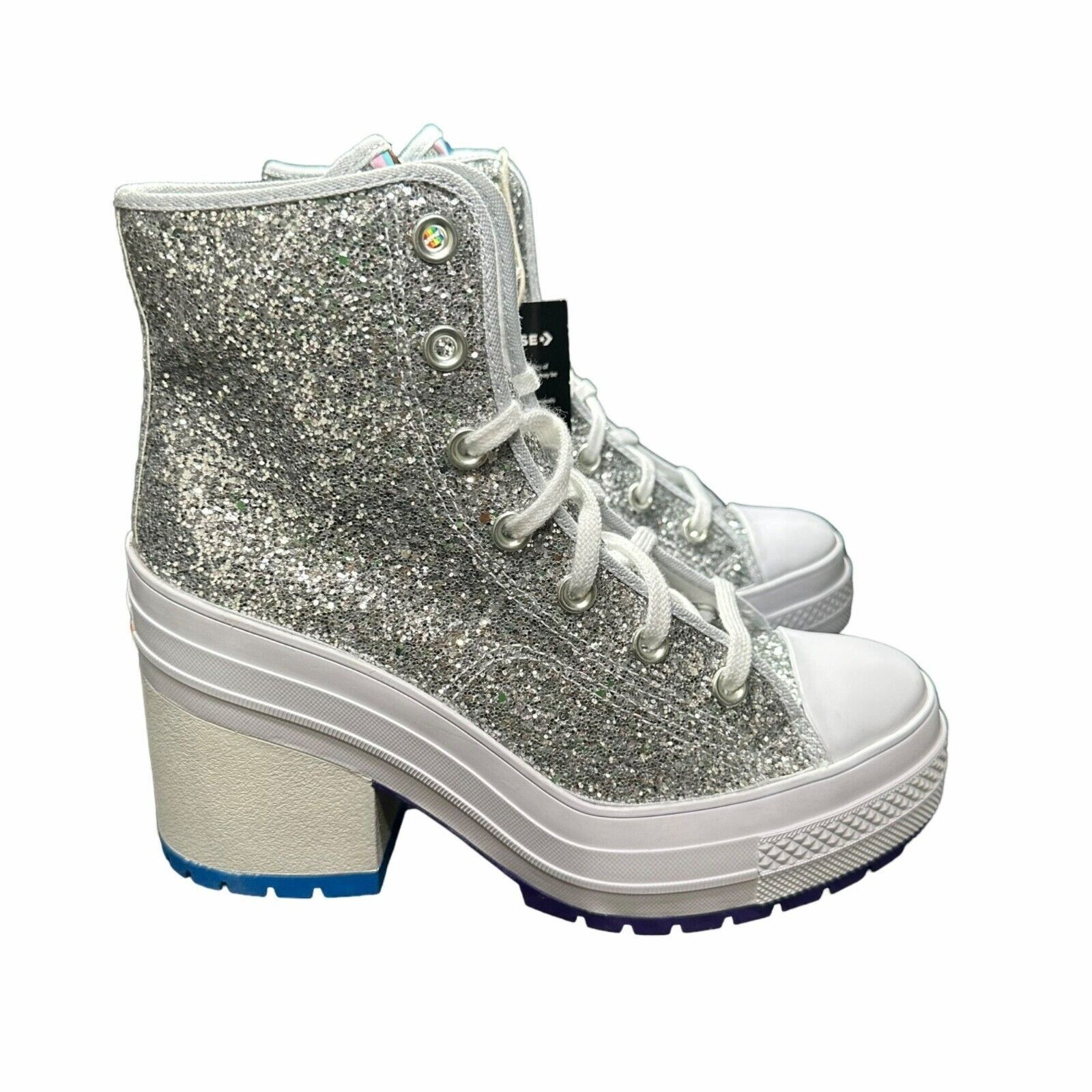 image of New Size 8 Womens Shoes Boots Heel Platform Converse Chuck in Silver