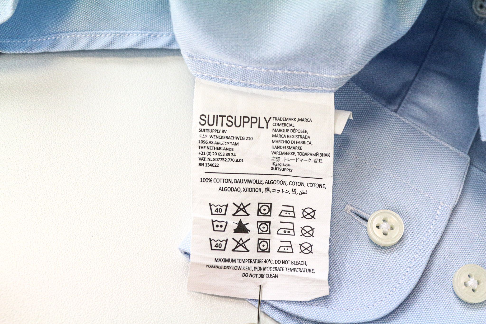 Suitsupply 38L/15L Slim Blue Cotton Long Sleeve Shirt 78907 Size 38L - 6 Thumbnail