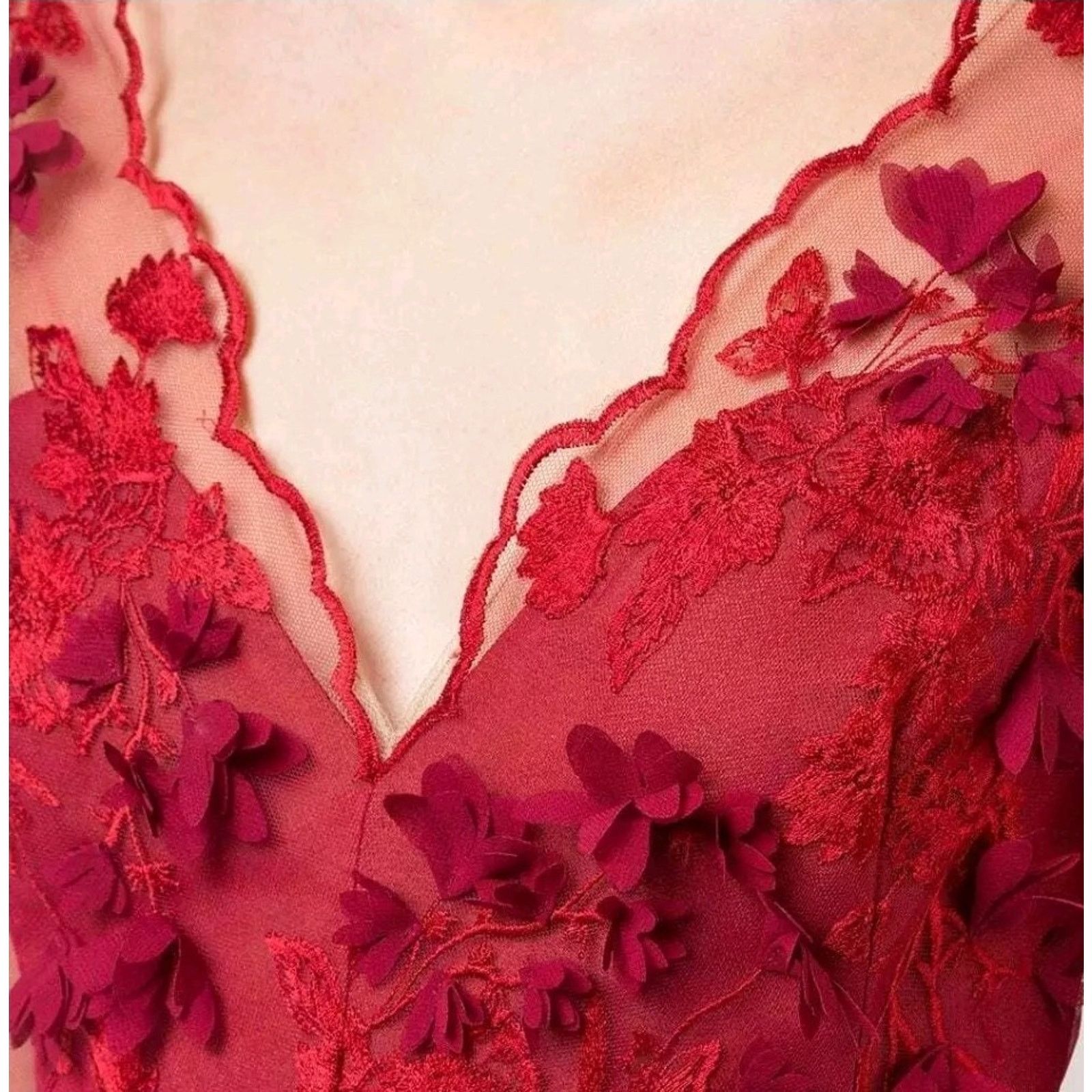 Marchesa Marchesa Notte Appliqué Flowers Cocktail In Burgundy Size 12 Size XL / US 12-14 / IT 48-50 - 4 Thumbnail