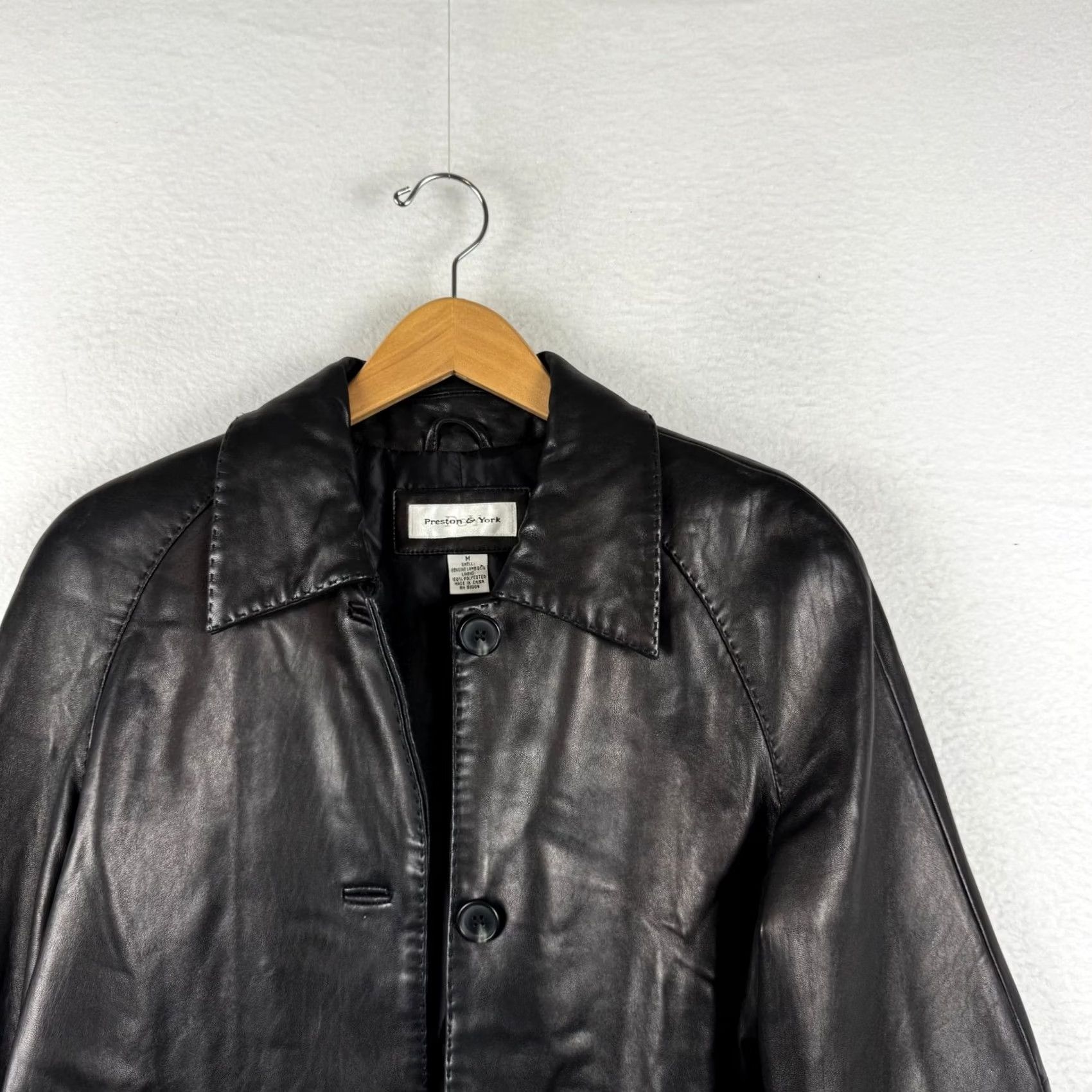 Preston & York VINTAGE Preston & York Women’s Coat Leather Over Black Medium Overcoat Wool? No, Leather. Size M / US 6-8 / IT 42-44 - 4 Thumbnail