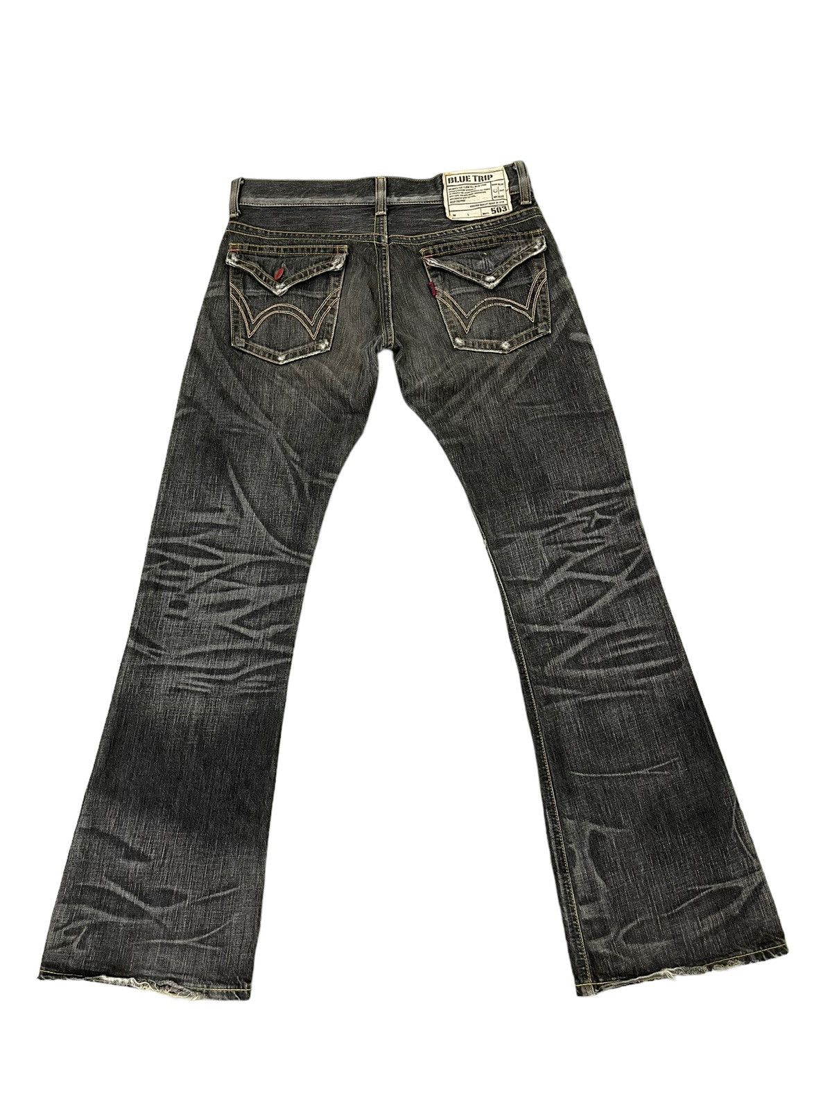 Japanese Brand Flare Jeans Edwin Japan Faded Black Distress Boot Cut 8🟦2 Size US 33 - 10 Thumbnail