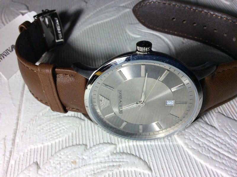 Emporio Armani Emporio Armani men's Silver dial brown leather strap watch Size ONE SIZE - 3 Thumbnail