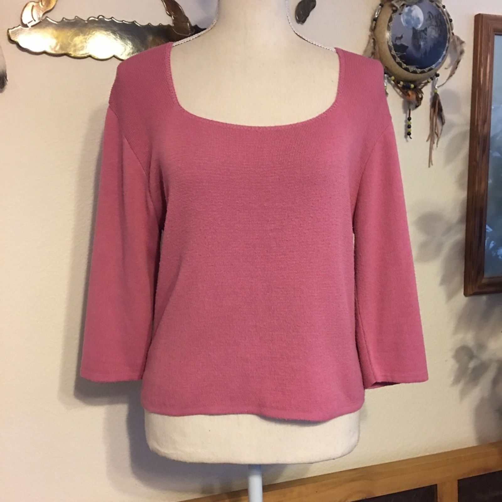 Vintage Vintage Ellemenno rose pink scoop neck sweater L Size L / US 10 / IT 46 - 1 Thumbnail