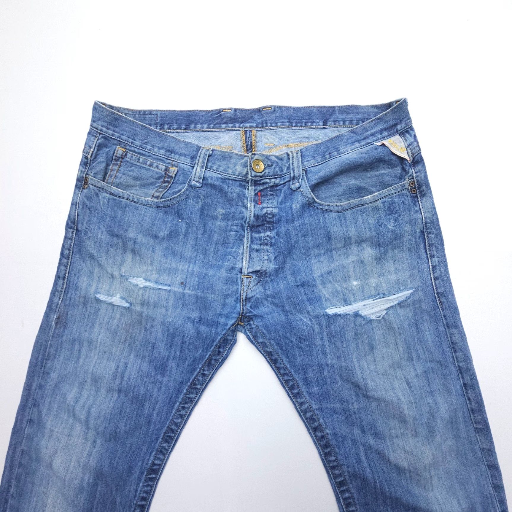 Replay VINTAGE Replay Jeans 38x29 90s Straight Button Fly Denim Blue Mens Regular 5-Pocket Distressed Rock Street Distressed Size US 38 / EU 54 - 7 Thumbnail