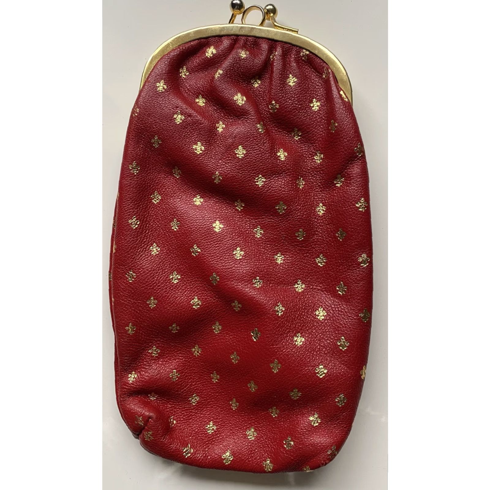 Vintage Vintage Red Leather Fleur De Lis Clutch Bag Italy Leather Clutch Red Unbranded Glasses Cig Case Vintage 90s Womens/Unisex Size ONE SIZE - 3 Thumbnail