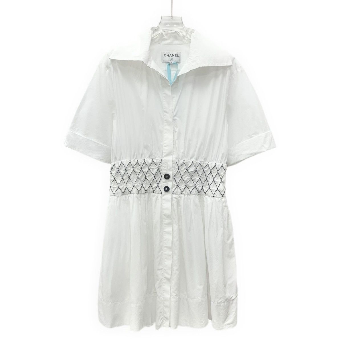 Chanel Chanel White Pleated Cotton Lapel Short Sleeve Dress K26WX Size XS / US 0-2 / IT 36-38 - 1 Thumbnail