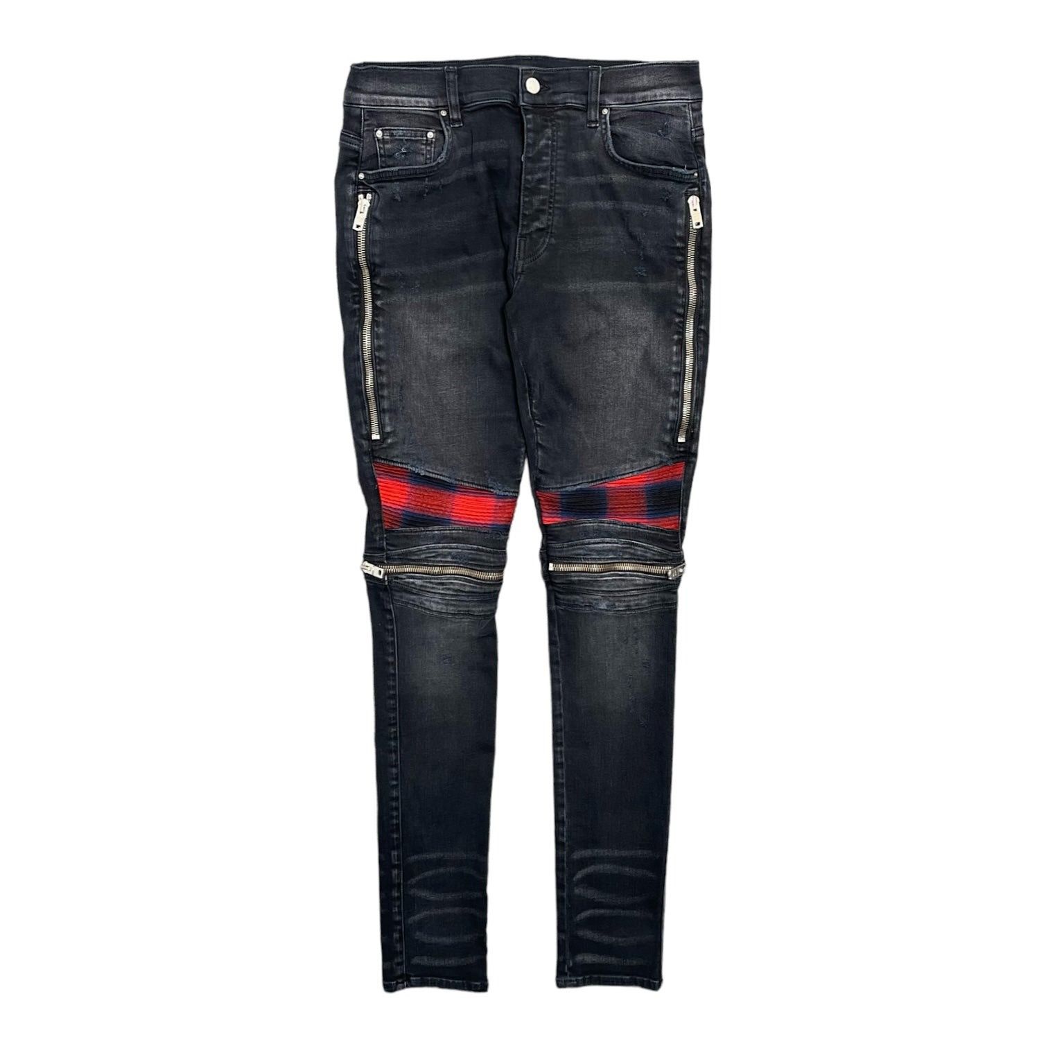 image of Amiri Mx2 Plaid Patch Jeans Aged Black, Men's (Size 31)