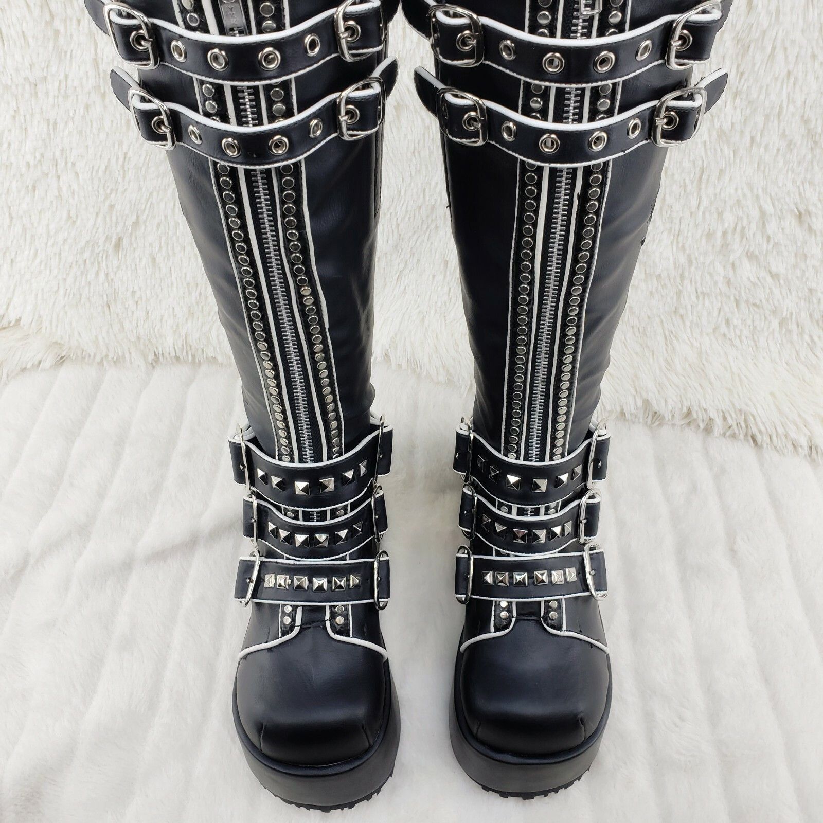 Demonia Cult DEMONIA Concord Black Platform Rose Goth Studded Knee Boots Size US 6 / IT 36 - 8 Thumbnail