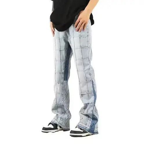 Homemade × Japanese Brand × Jean Blue Plaid Stacked Denim Jeans Size US 32 / EU 48 - 1 Thumbnail