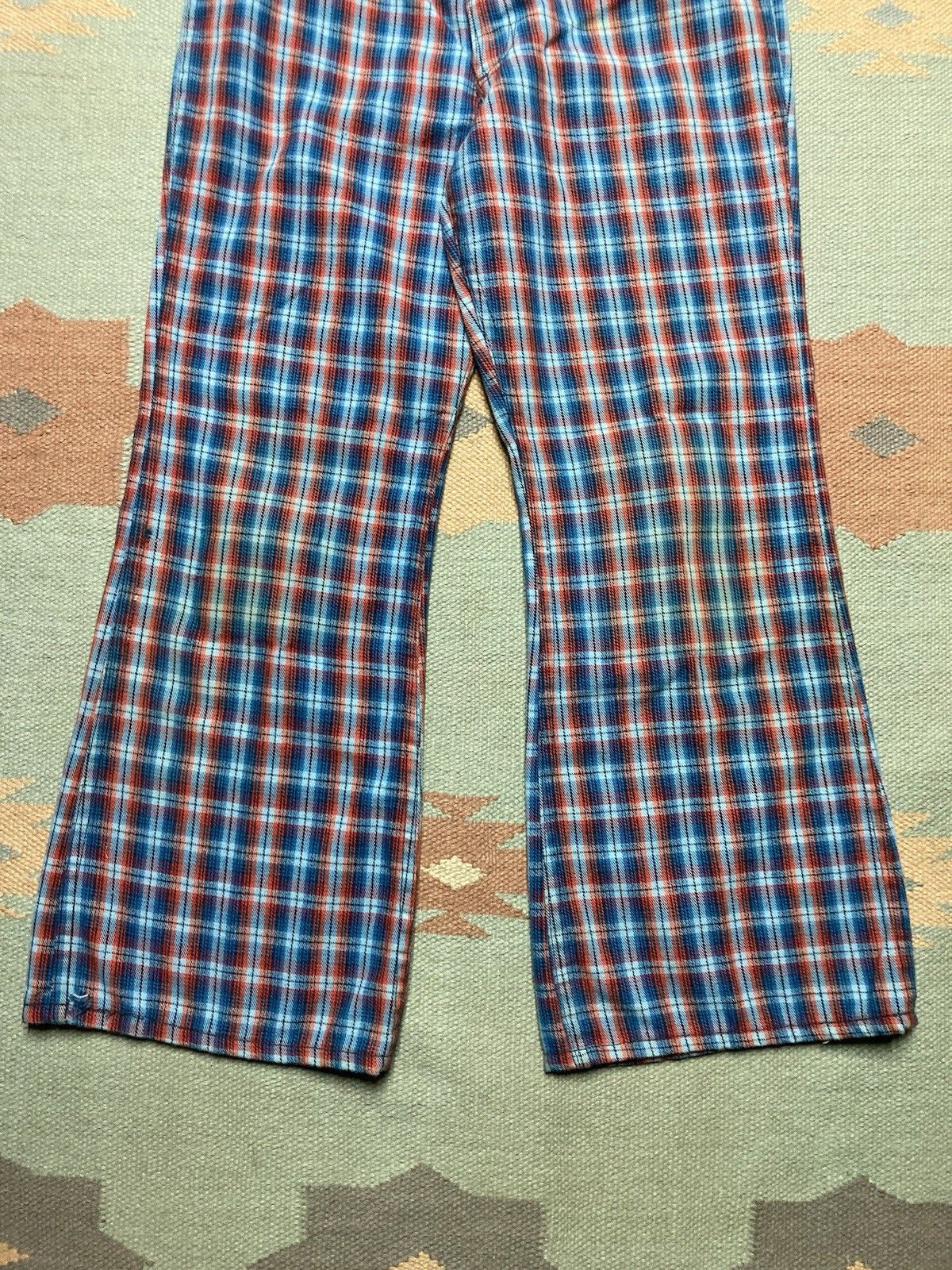 Vintage 1970s sears flare pants toughskins plaid wide hippie 29x25 Size 29" - 2 Thumbnail