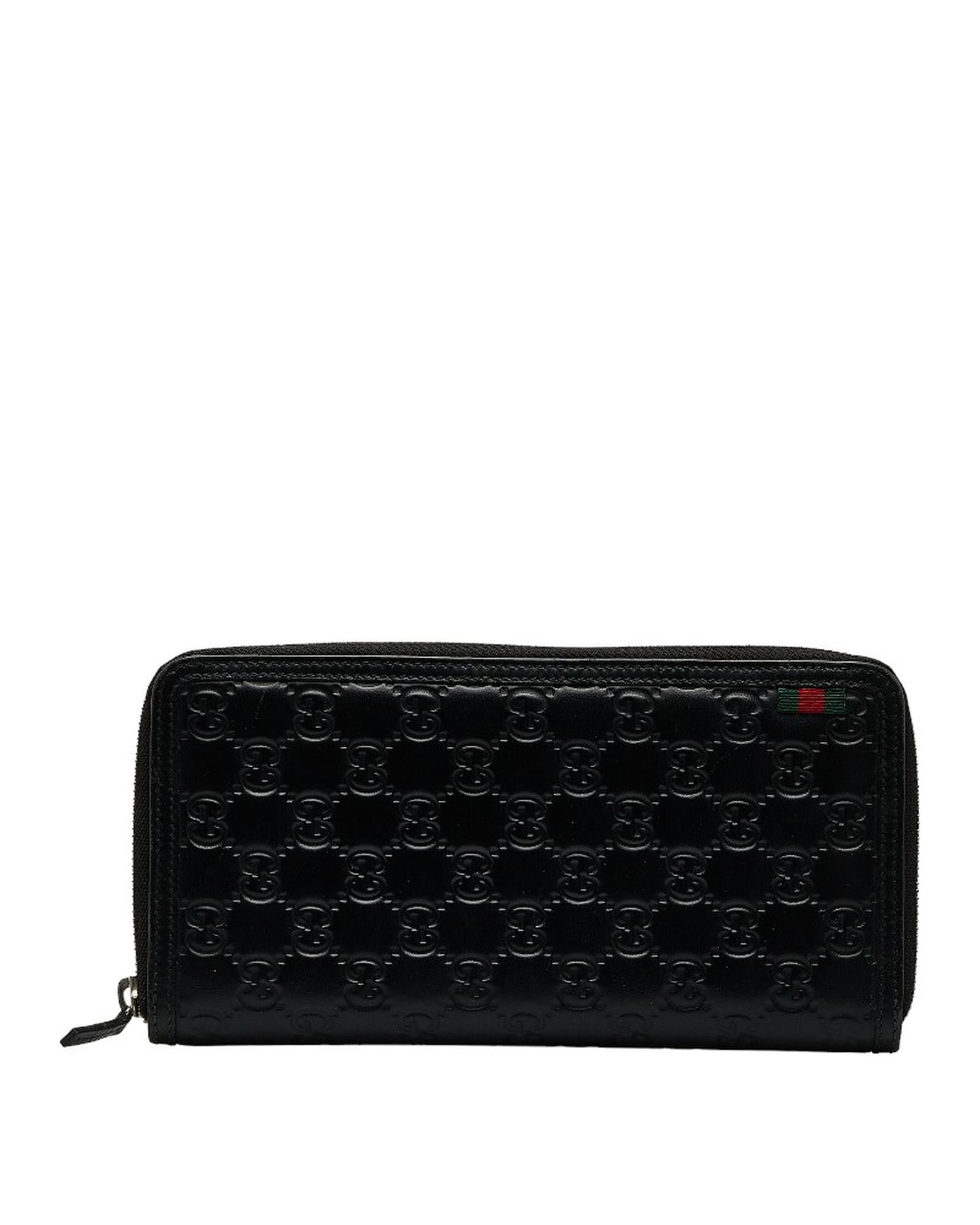 image of Gucci Leather Zip Around Wallet in Black, Women's