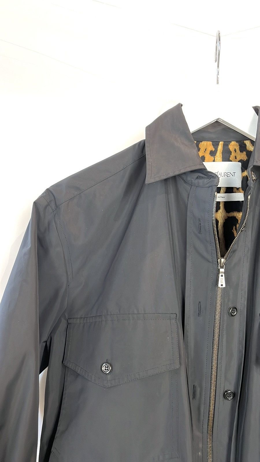 Yves Saint Laurent Yves Saint Laurent Black Leopard-Trim Zip Shirt Jacket Size S / US 4 / IT 40 - 3 Thumbnail