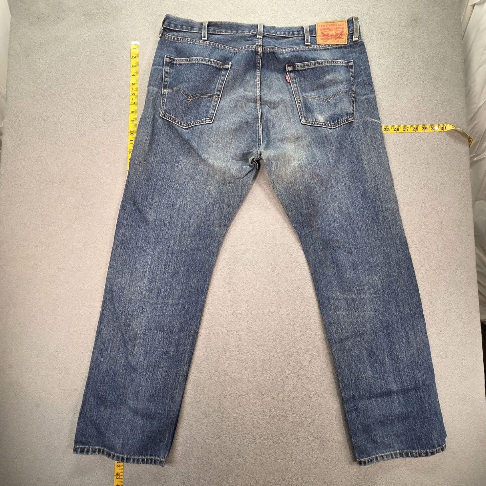 Levi's Levi's 505 Jeans Mens 40x31 Blue Medium Wash Regular Straight Distressed Pockets Logo Denim Cotton Zip Vintage No Size US 40 / EU 56 - 2 Thumbnail