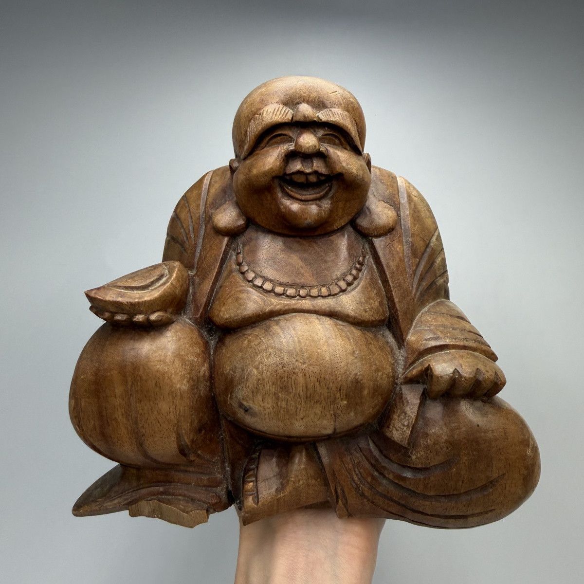 Vintage Vintage Hand Carved Wooden Lucky Buddha Hotei Feng Shui Size ONE SIZE - 1 Thumbnail