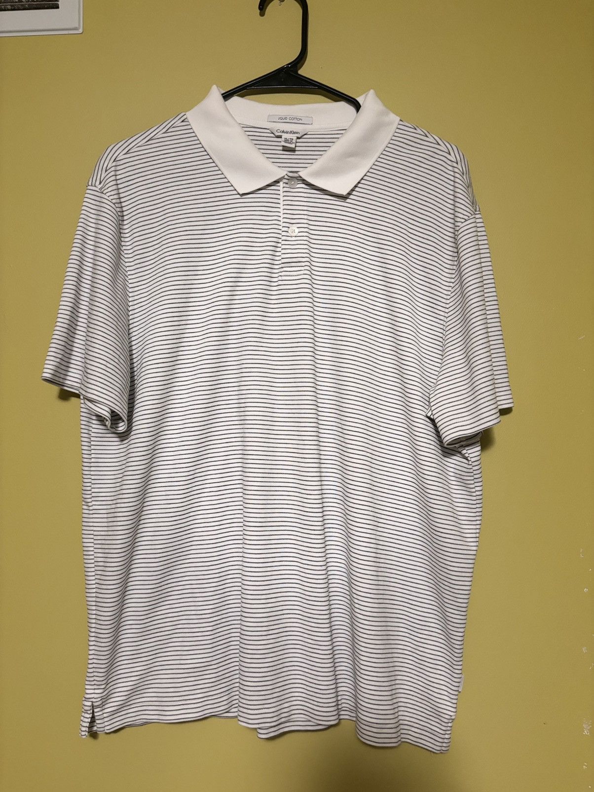 Calvin Klein CALVIN KLEIN Men's XL White Striped Polo Slim Fit Liquid Size US XL / EU 56 / 4 - 1 Thumbnail