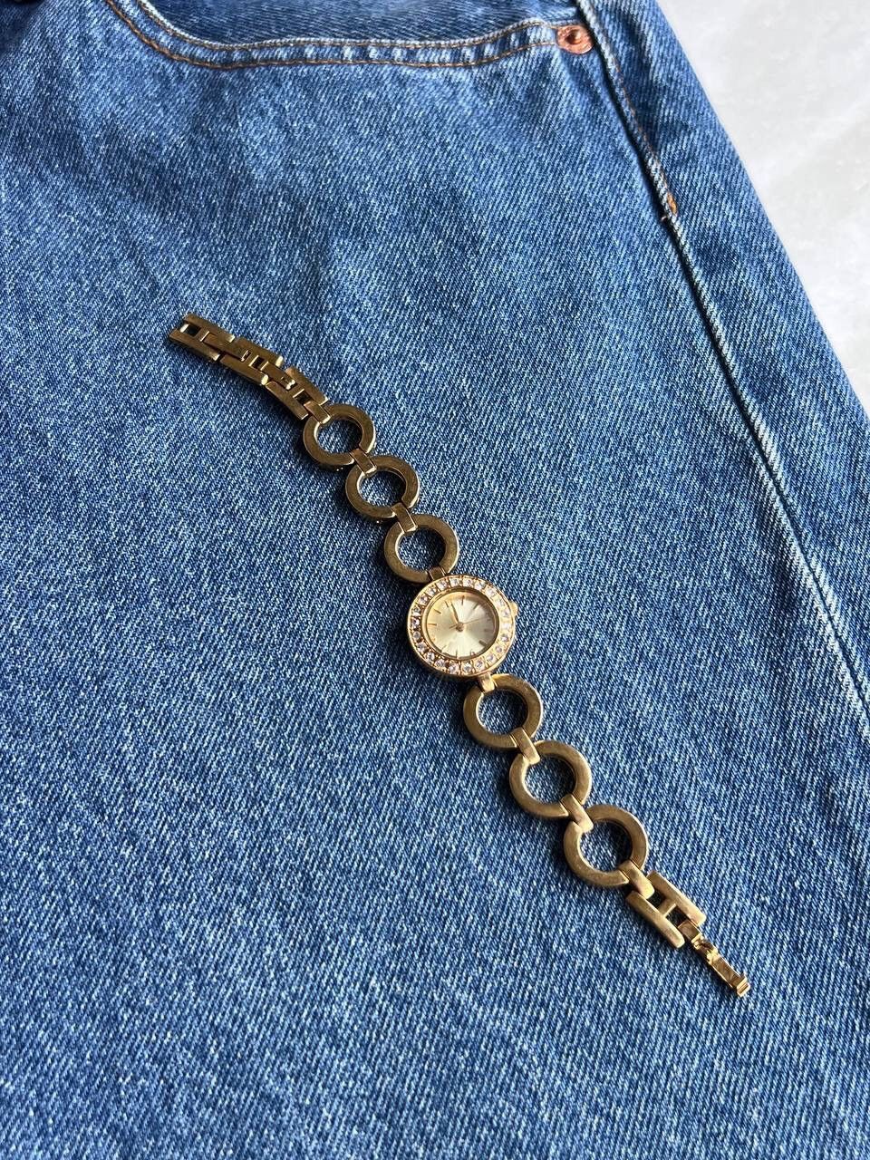 Jewelry × Vintage Futuristic Rhinestones Crystal Jewels Watch Gold Tone Japan Size ONE SIZE - 6 Thumbnail