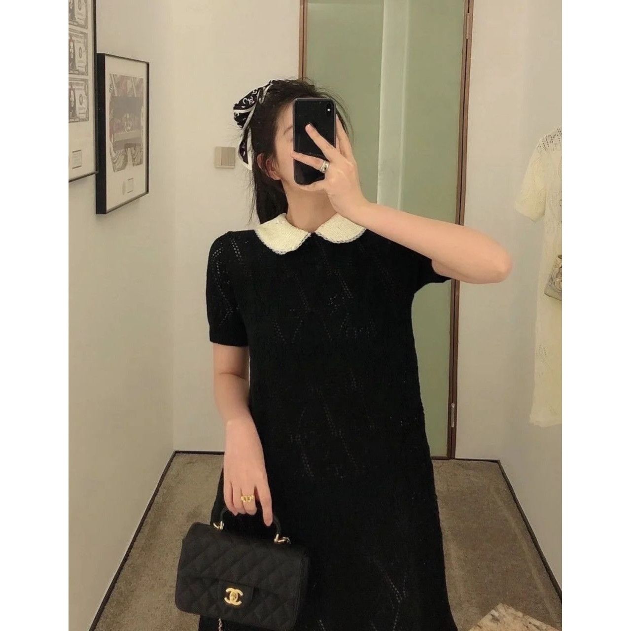 Gucci Gucci Black Knit Dress W/ Ivory Sequined Collar Short Sleeve Size S / US 4 / IT 40 - 8 Thumbnail
