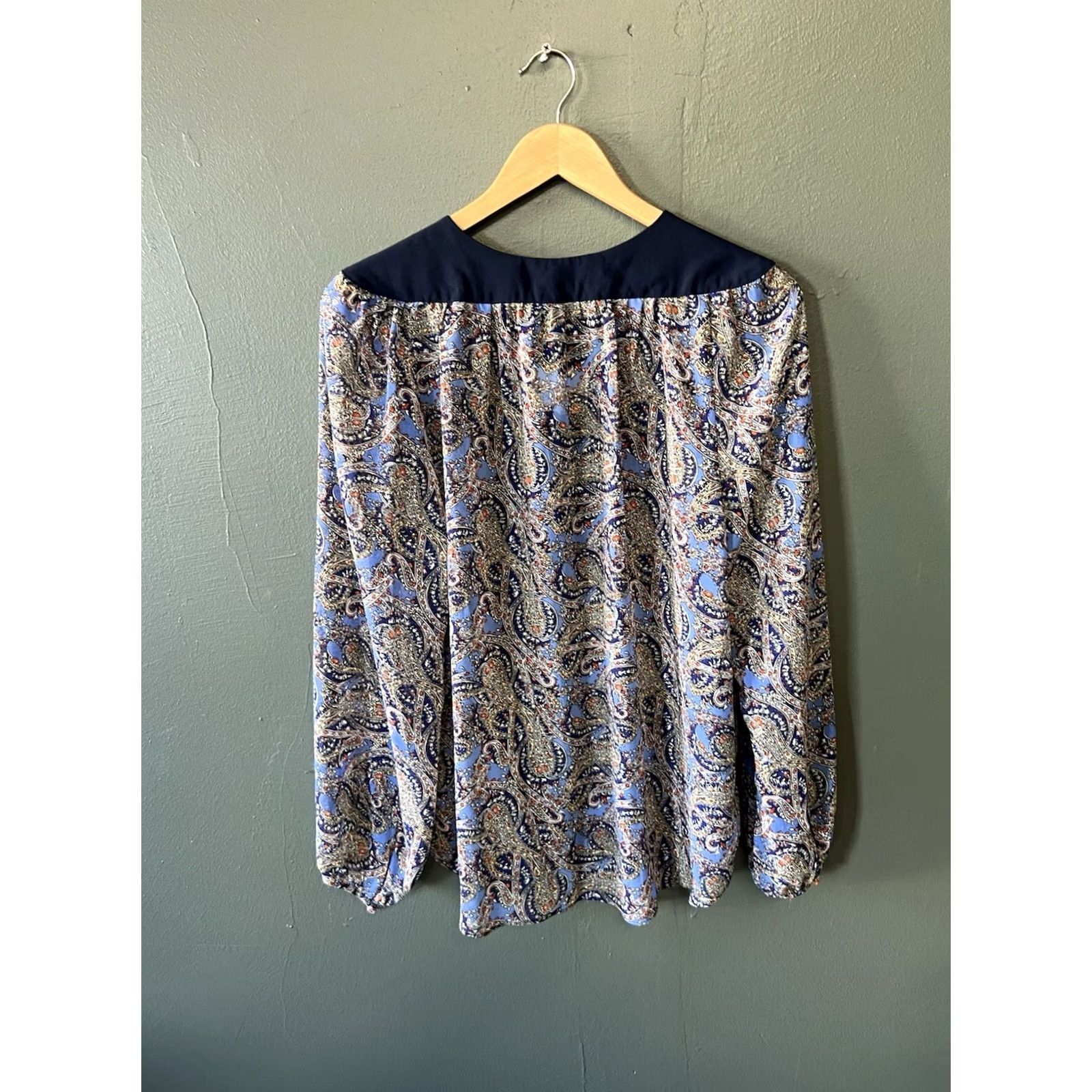 Vintage Days Like This Womens Blue Paisley Long Sleeve Blouse L NWT Size L / US 10 / IT 46 - 2 Thumbnail