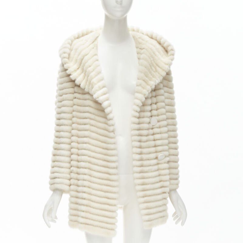 Other MARCO VANOLI cream tulle fur stripes buttoned asymmetric hooded jacket IT40 S Size S / US 4 / IT 40 - 1 Thumbnail