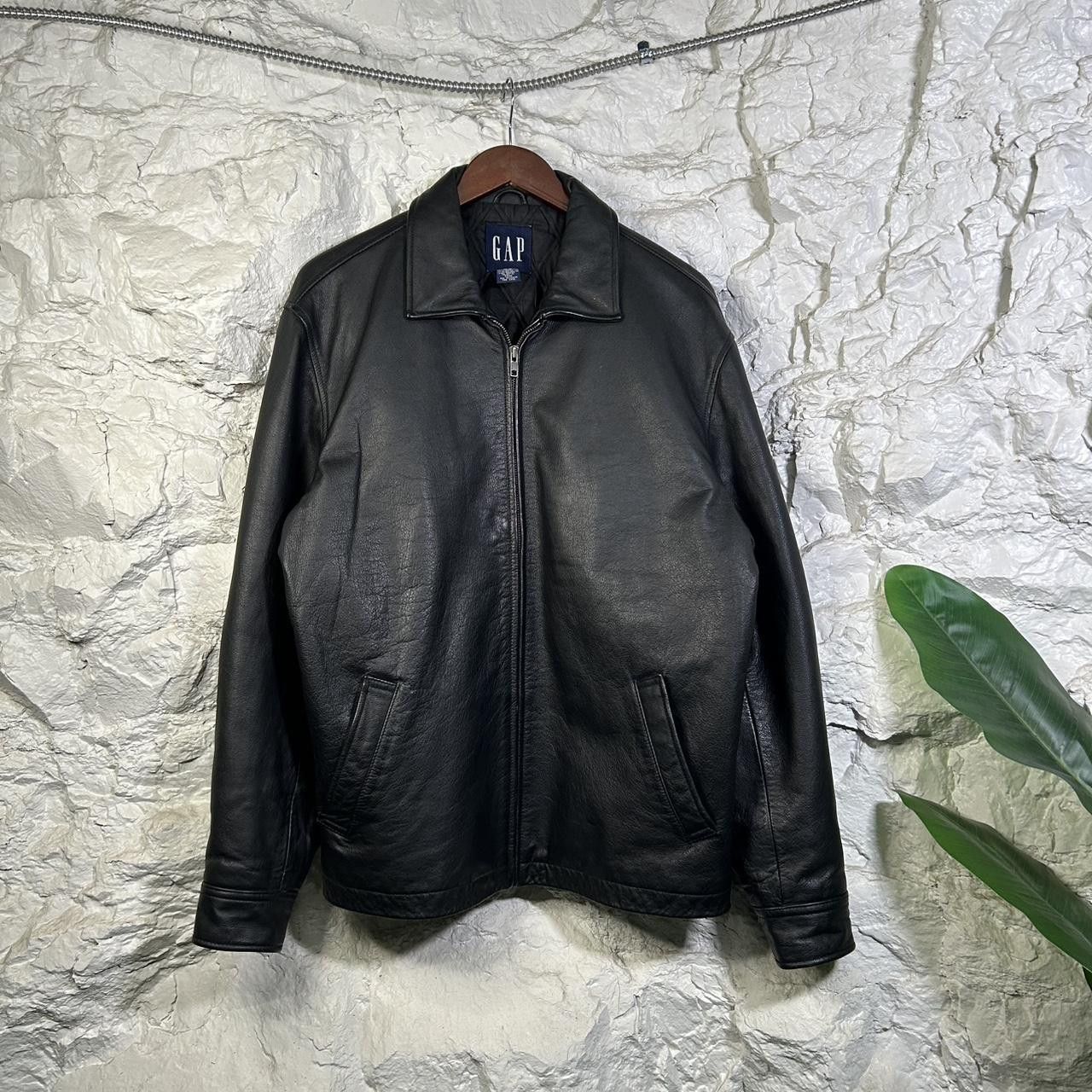 Vintage 90's GAP Black Leather Jacket Quilt Lined