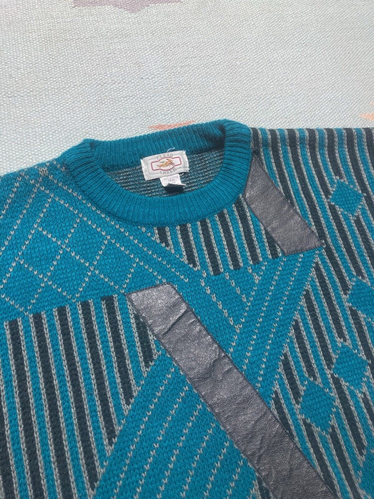 Vintage knit sweater geometric diamonds grandpa abstract crewneck L Size US L / EU 52-54 / 3 - 4 Thumbnail