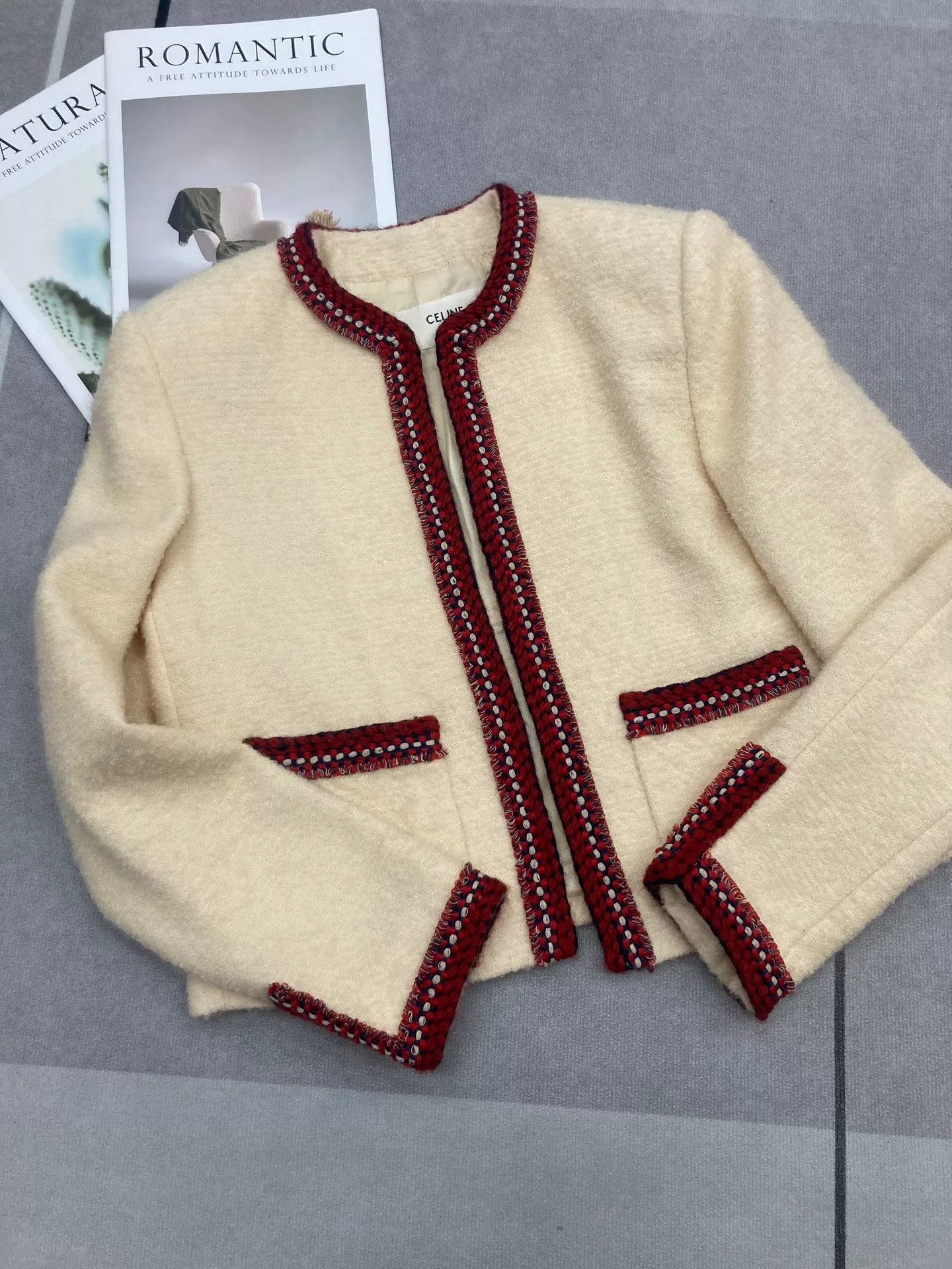 Celine Celine Red Trim Jacket Size S / US 4 / IT 40 - 1 Thumbnail