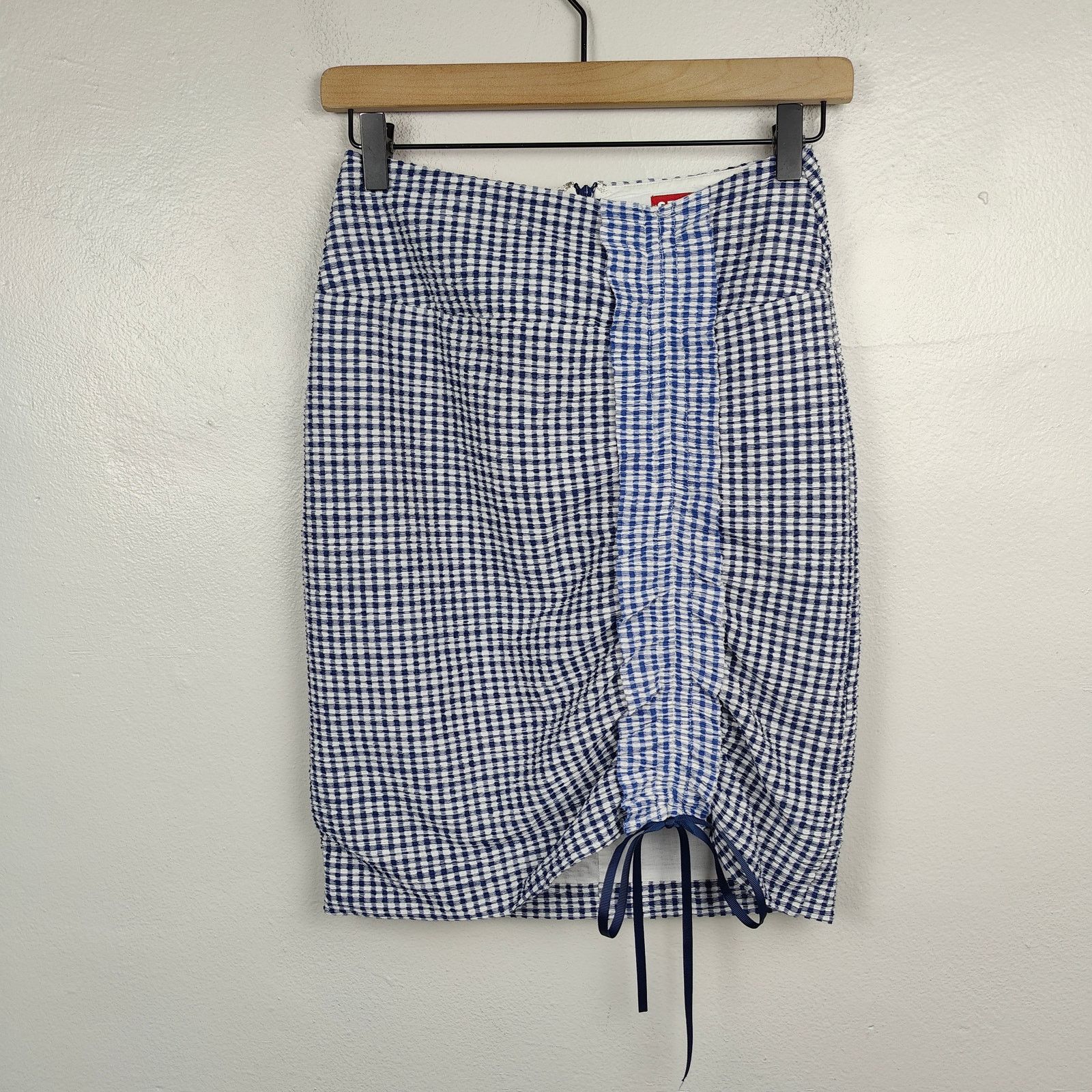 Staud Staud Cello Skirt Womens 0 Blue White Gingham Plaid White Size 25" / US 0 / IT 36 - 1 Thumbnail