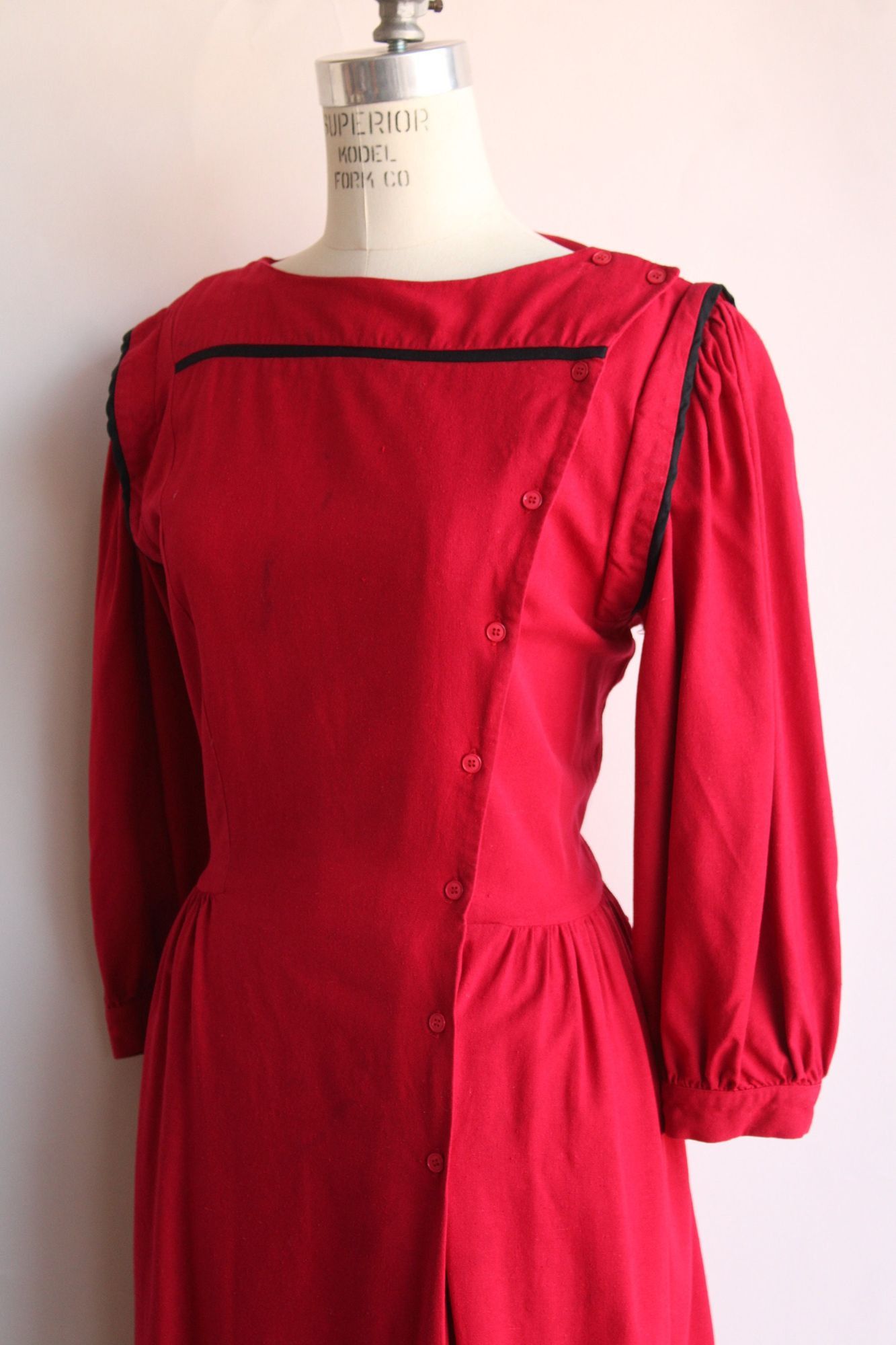 Vintage Vintage 1980s Dress, Joanie Char Red Silk Shirtwaist with Bl Size XL / US 12-14 / IT 48-50 - 8 Thumbnail