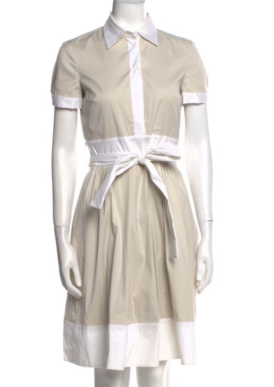 Prada beige white shirt buttons collared dress