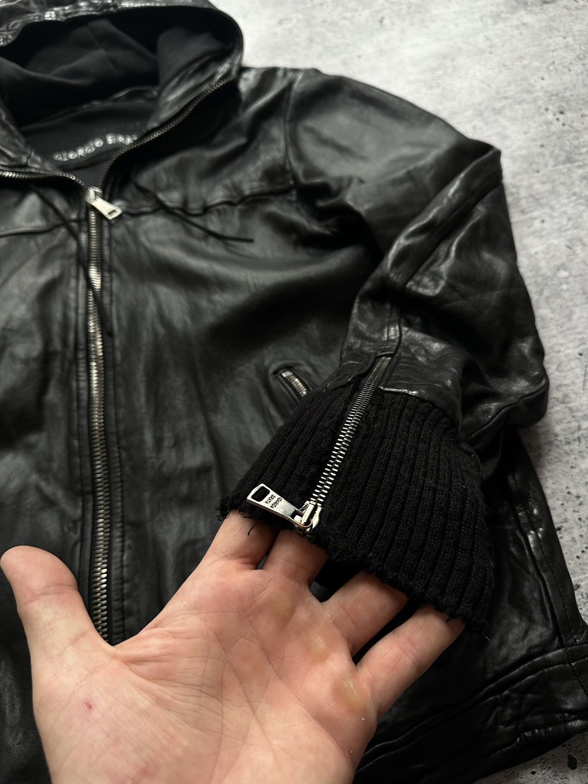 Giorgio Brato Archive Distressed Hooded Leather Jacket