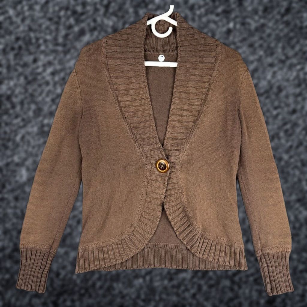 Vintage Margaret O'Leary Cardigan Women's Medium Brown 1-Button Cotton Blend Knit Shirt Womens Size M / US 6-8 / IT 42-44 - 1 Thumbnail