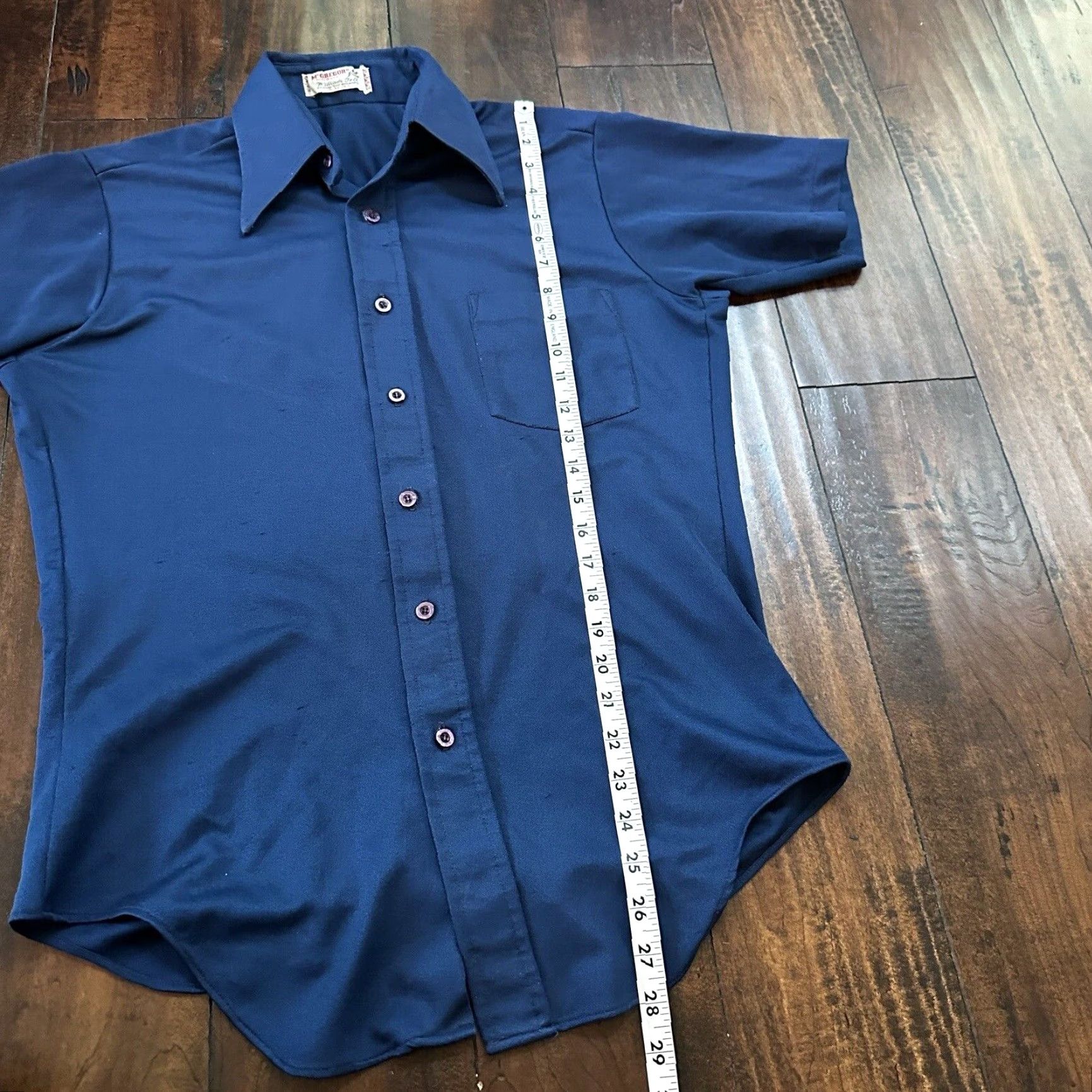 McGregor VINTAGE MCGREGOR Shirt M Short Sleeve Button-Front Blue Plaid Rockabilly USA 70s Mens/Adults Size US M / EU 48-50 / 2 - 4 Thumbnail