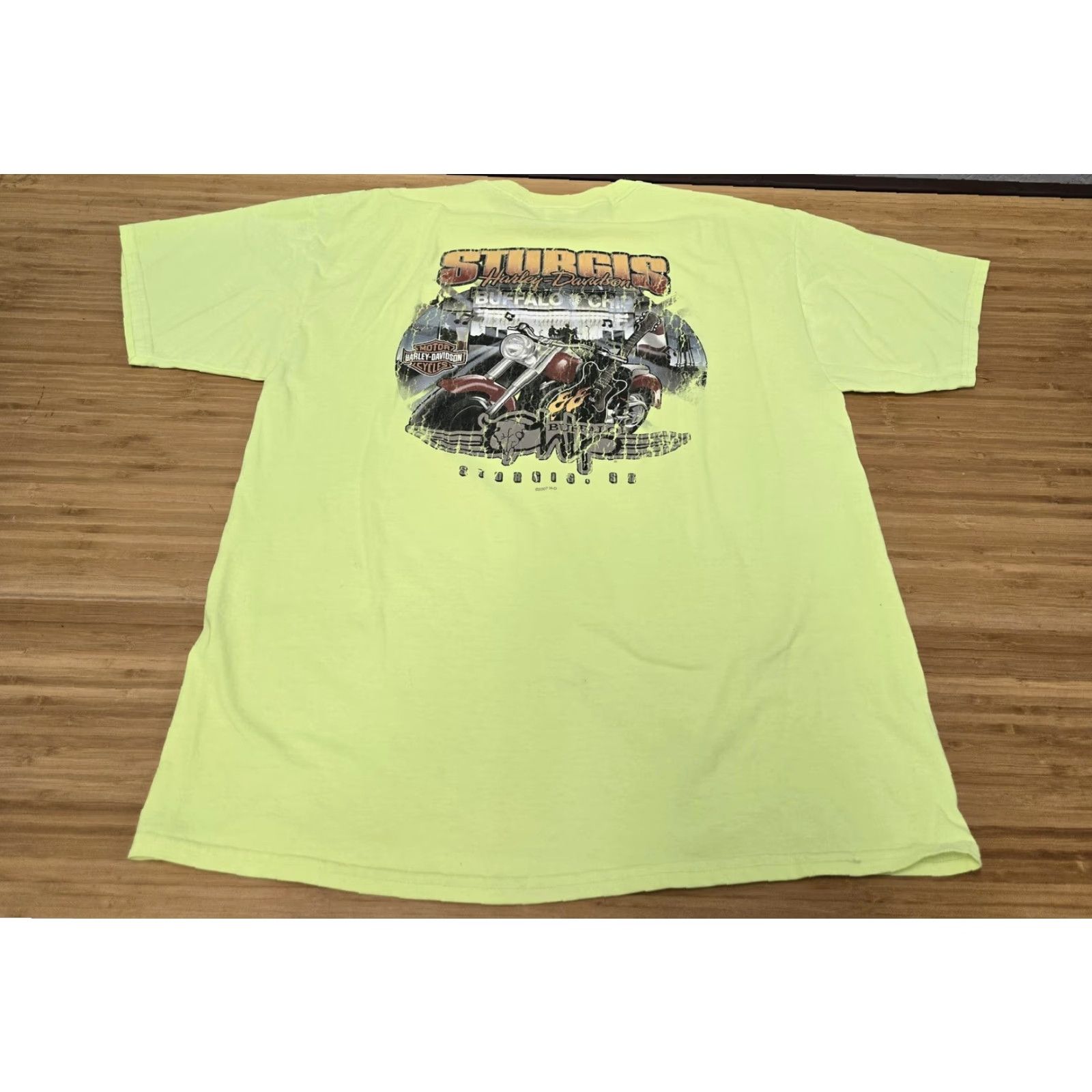 Harley Davidson VINTAGE Harley-Davidson Shirt Mens XL T-Shirt 2008 Sturgis Black Hills Rally Neon Yellow Graphic Print Short Sleeve Mens Size US XL / EU 56 / 4 - 5 Thumbnail
