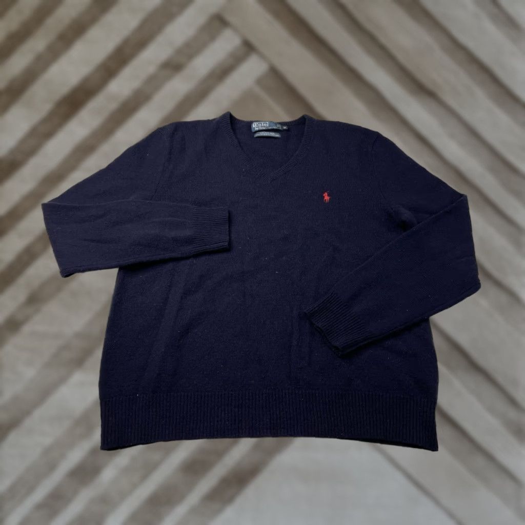 Ralph Lauren VINTAGE Polo Ralph Lauren Sweater Mens M Blue Wool V-Neck Pullover Size US M / EU 48-50 / 2 - 1 Thumbnail