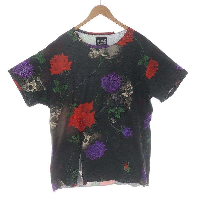 image of Yohji Yamamoto Black Scandal 18Ss Skull Rose T-Shirt, Men's (Size Large)