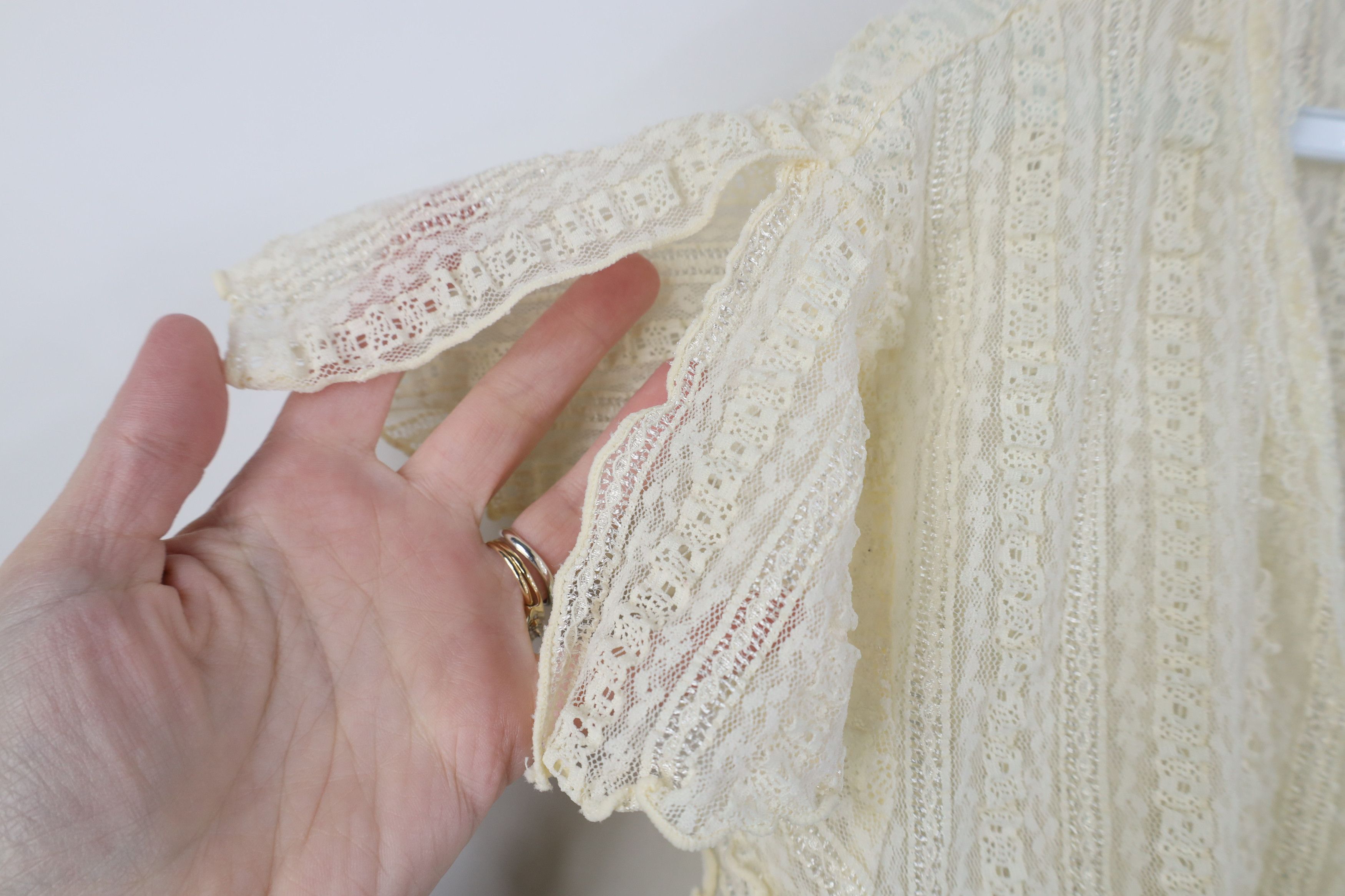 Vintage Vintage 90s Y2K Babydoll Lace Stretch Shirt Top Cream USA Size XL / US 12-14 / IT 48-50 - 6 Thumbnail