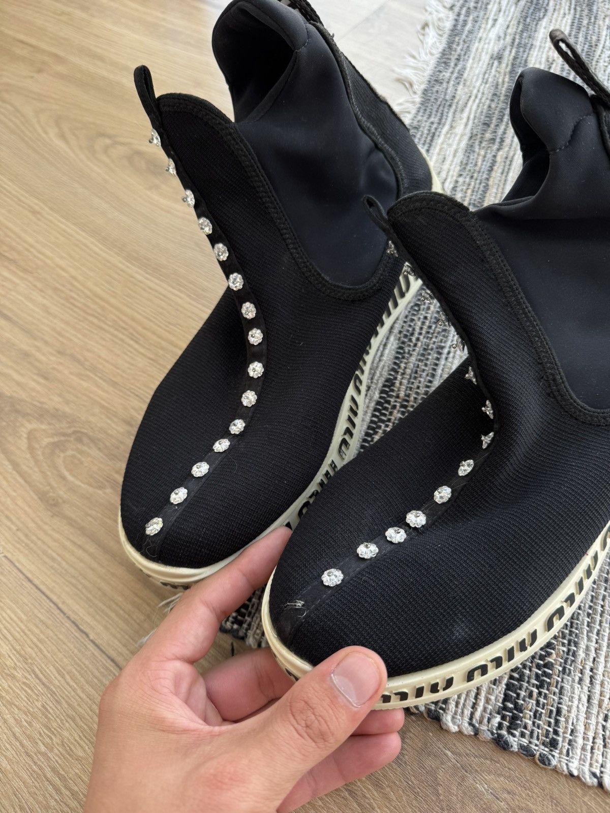 Miu Miu Miu Miu High Top Shocks Knit Fabric Black Sneakers Shoes Size US 9 / IT 39 - 10 Thumbnail