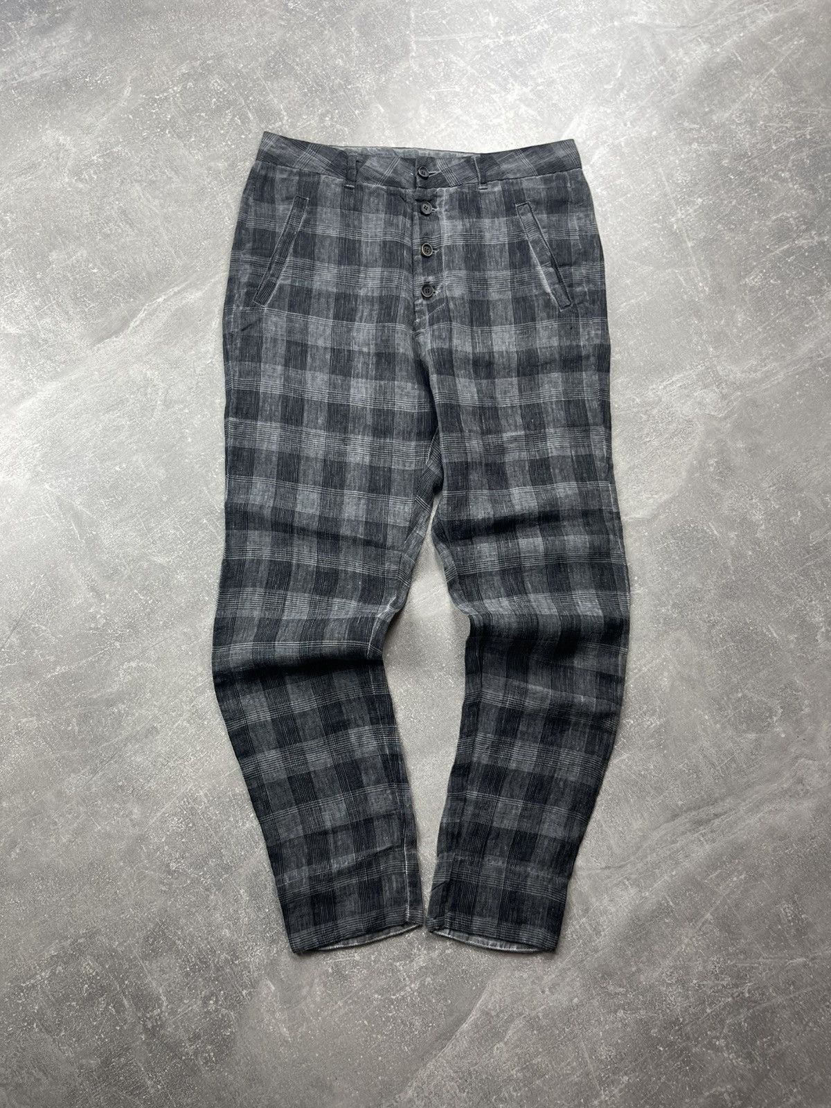 Transit Transit Par-Such Linen Trousers Gray Plaid Pants Avant-Garde Size 32" / US 10 / IT 46 - 2 Thumbnail