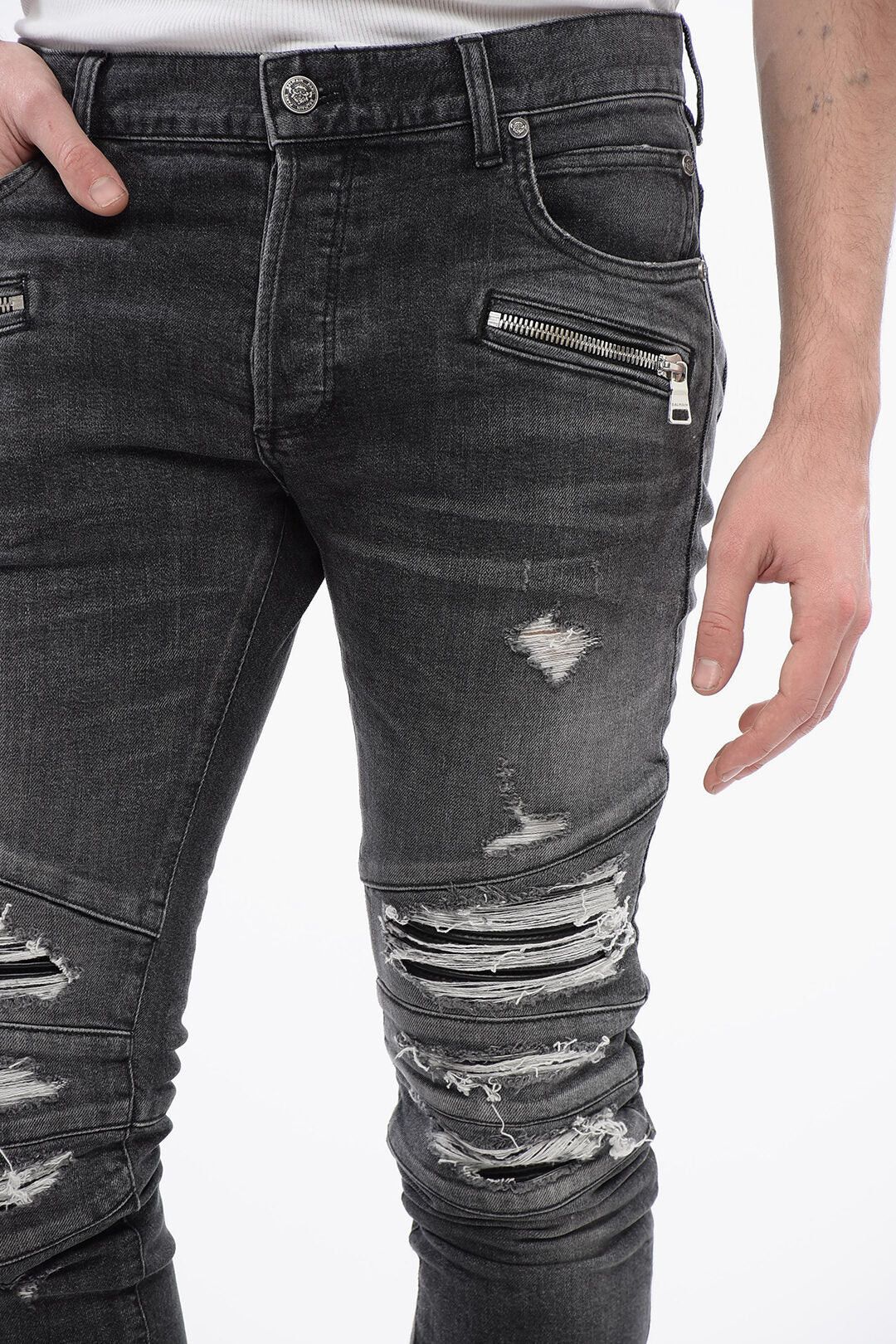 Balmain og1mm0326 Denim Multi-Pocket Distressed Jeans in Grey Size US 29 - 3 Thumbnail