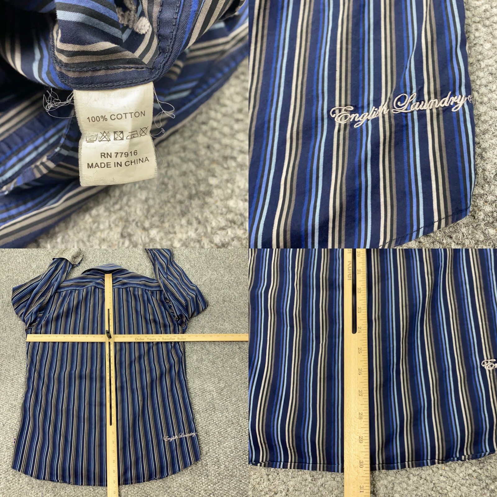 English Laundry English Laundry Classic Collection Shirt Mens Size 15 1/2 Blue Striped Flip Cuff Size US M / EU 48-50 / 2 - 8 Thumbnail