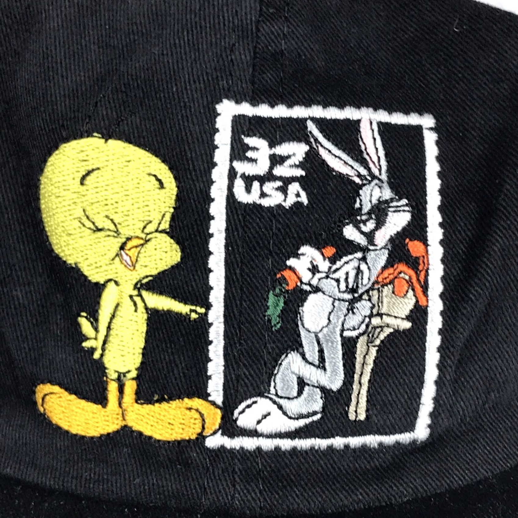 Vintage VINTAGE Warner Bros. Snapback Hat 1997 Looney Tunes Tweety & Bugs Bunny Adjustable Black Unisex Adults 90s 80s Cartoon Stamp Size ONE SIZE - 5 Thumbnail